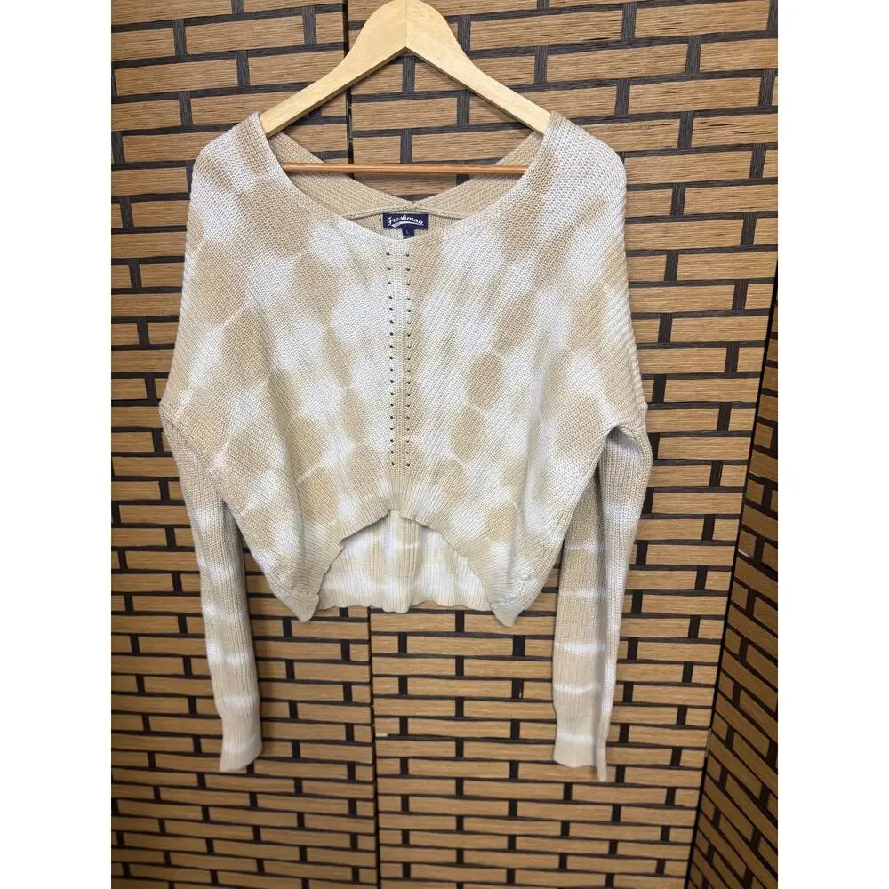Freshman‎ Tan And White Tie Dye Crop Sweater Size Large